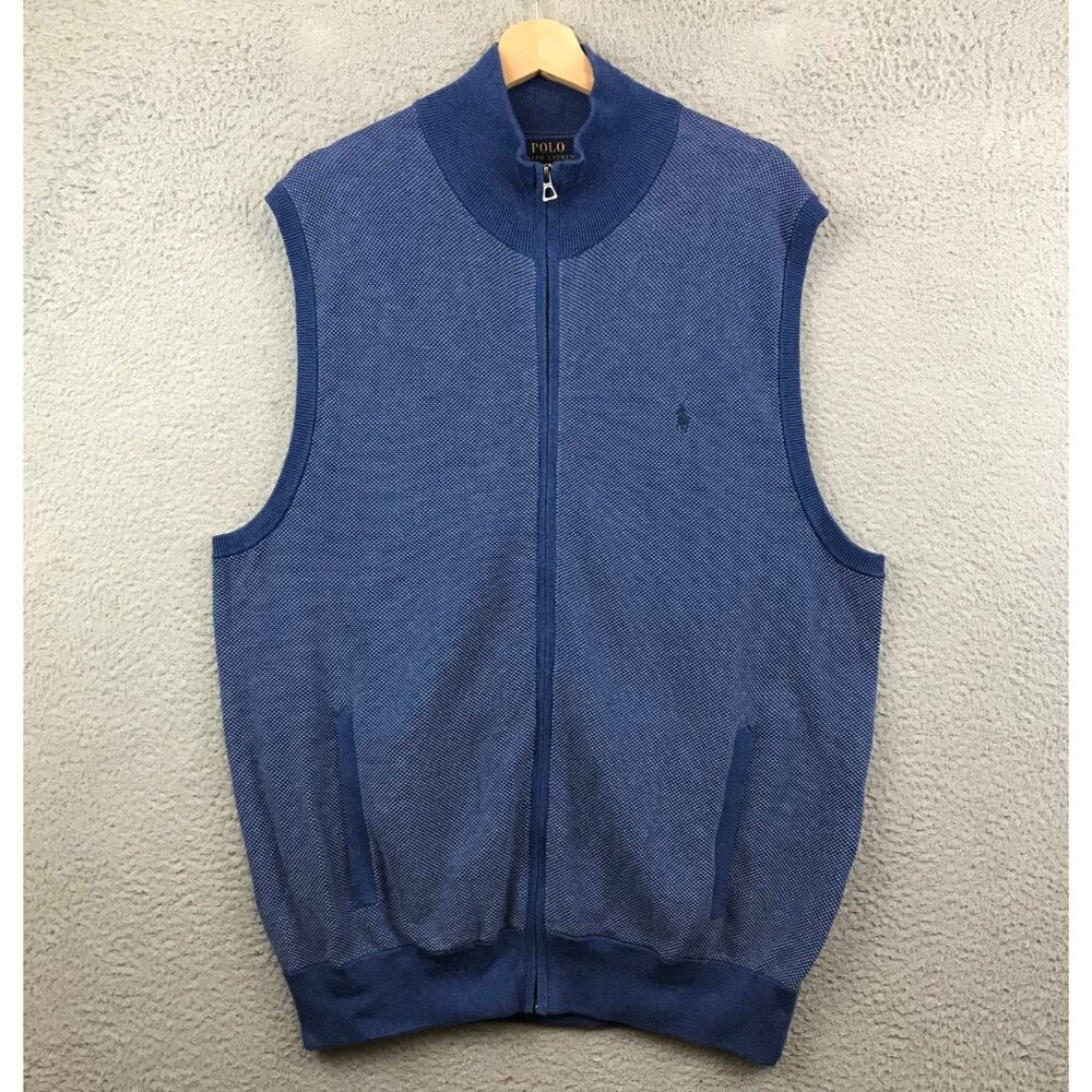 Polo‎ Ralph Lauren Mens Blue Zip-Up Sleeveless Sweater Vest Size XL Cotton